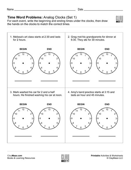 time word problems with analog clocks